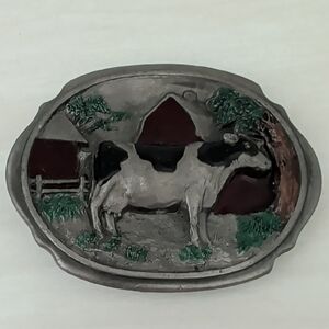Vintage Pewter Holstein Cow Belt Buckle
